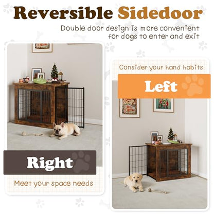 Wooden Dog Crate Furniture with Thick Cushion, Indoor Side Table Dog Kennel, view 4