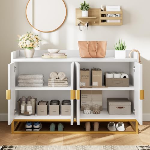 47" Fluted Sideboard with Storage Cabinet, Adjustable Shelf, White, view 7