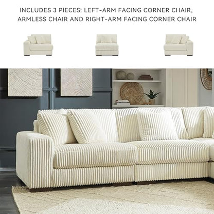 Signature Design by Ashley Lindyn 3-Piece Sectional Sofa, Deep Seat Couch, Comfy Textured Corduroy-Style Fabric, Reversible Cushions, Contemporary Living Room Furniture Set, Ivory White