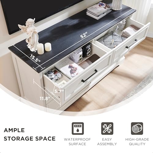 52" Wide Farmhouse 6 Drawer Dresser for Bedroom, Off White, view 6