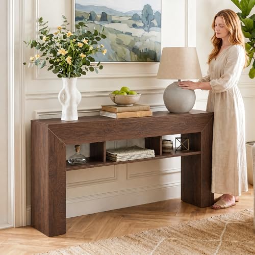 63 Inches Long Console Table for Entryway Sofa Table with Extra Storage Shelves Farmhouse Wood Behind Couch for Hallway, Entrance, Living Room, Foyer, Dark Brown