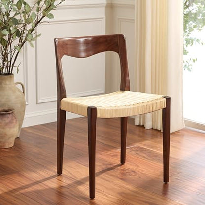 SAFAVIEH Furniture - Sezja Wicker Dining Chair - Walnut Solid Wood Frame with Natural Handwoven Rattan Seat - Fully Assembled Design for Dining Room & Kitchen, 17.7" Seat Height (DCH1204C)