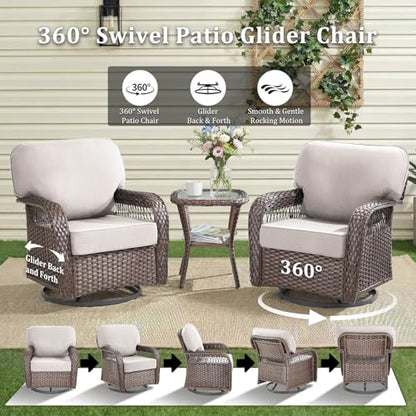 2-Piece Wicker Patio Swivel Rocking Chair Set, Beige, view 3