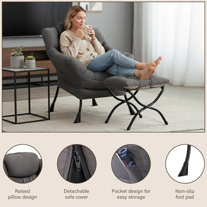 Lazy Chair with Ottoman, Reading Chair with Footrest,Dark Grey, view 5