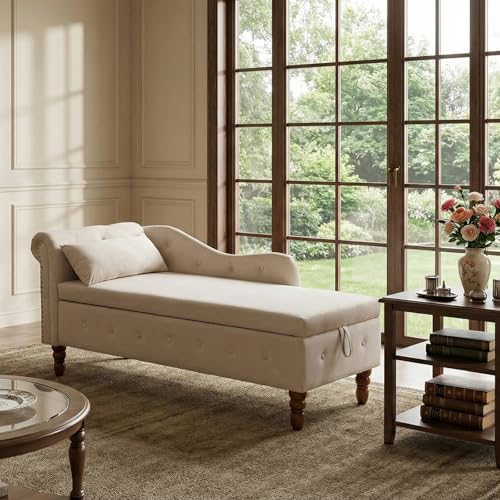 Velvet Chaise Lounge Indoor with Storage,Lounge Chair Sofa,Beige, view 2