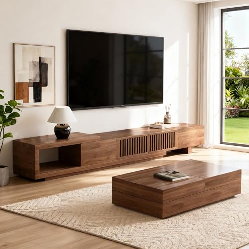 78.5"-105" Mid-Century Modern Extendable TV Stand, Walnut, view 7