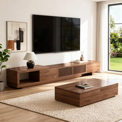 78.5"-105" Mid-Century Modern Extendable TV Stand, Walnut, view 7