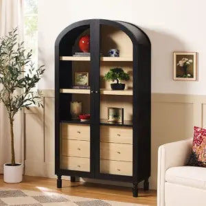 Darci Modern Arched Bookshelf Cabinet with Full-Length Glass Doors and Inner