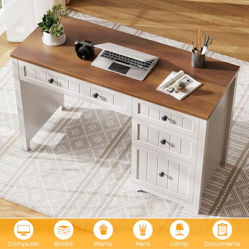 Farmhouse 47.2" Executive Desk with 3 Storage Drawers, Brown White, view 6