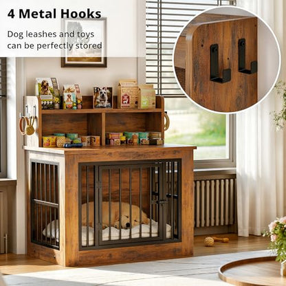 33.4" Small Dog Crate Furniture with Storage Hooks, view 4