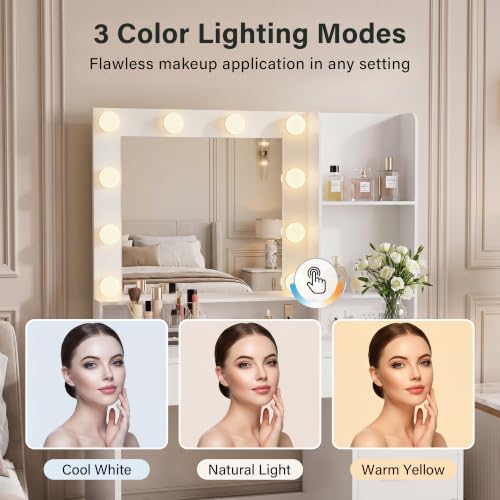 39 Inch Vanity Desk with Mirror and LED Lights, Modern White, view 7