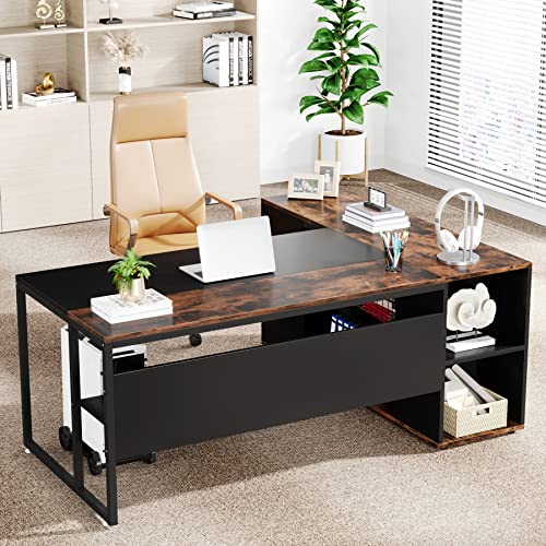 Tribesigns 71 inch Executive Desk, L Shaped Desk with Cabinet Storage, view 6