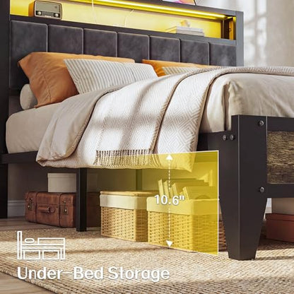 Full Size Bed Frame with Headboard, LED Light & Charging Station, view 7