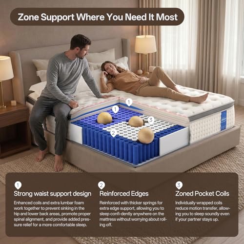 Queen Size Mattress,12 Inch Hybrid Queen Mattress in a Box with Memory Foam and Zoned Support Spring,Motion Isolation,Medium Firm,CertiPUR-US.