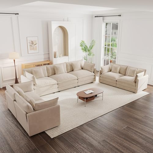 Luxury Oversized 3 Piece Sofa Set, 2 Pieces of 2 Seater and 1 Piece of 3 Seater Sofa, Modern Chenille Comfy Cloud Couches Set with 13 Pillow for Living Room Office, Light Coffee