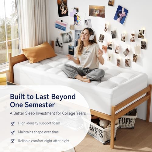 Twin XL College Dorm Essentials 3 Inch Memory Foam Mattress Topper, view 4