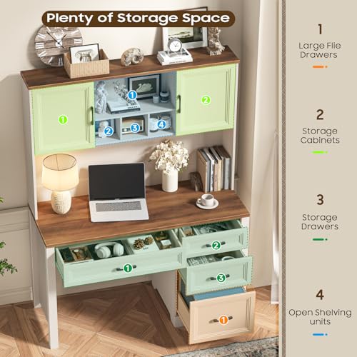 Farmhouse Executive Desk with 4 Drawers and Storage Cabinet, view 6