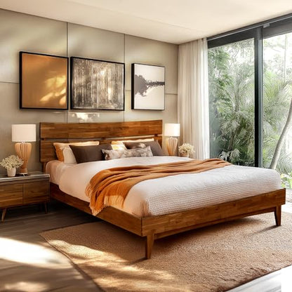 Acacia Aurora Bed Frame with Headboard Solid Wood Platform Bed, view 4