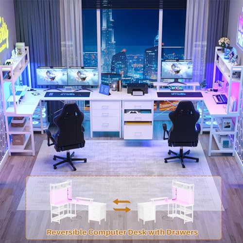 L Shaped Gaming Desk with Hutch, Gaming Desk with Led Lights, view 7
