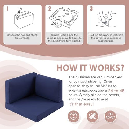 14-Piece Patio Furniture Cushions Set, Replacement Outdoor Cushions for 6-Seat Patio Sectional, Waterproof & Fade Resistant Deep Seat Cushion for Outdoor Sofa, Navy Blue