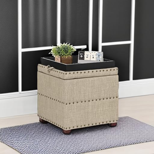 High Cube Ottoman in Beige Wood Legs, view 6