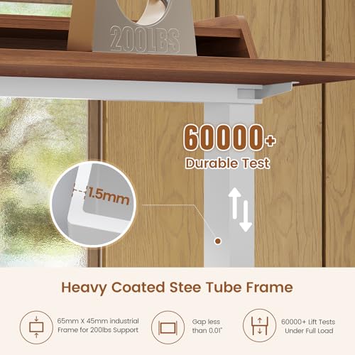 Standing Desk with Storage, 55" Fluted Stand Up Desk with Power Outlets & LED Lights, Height Adjustable Table with Monitor Shelf for Home Office, Gaming, Brown + White