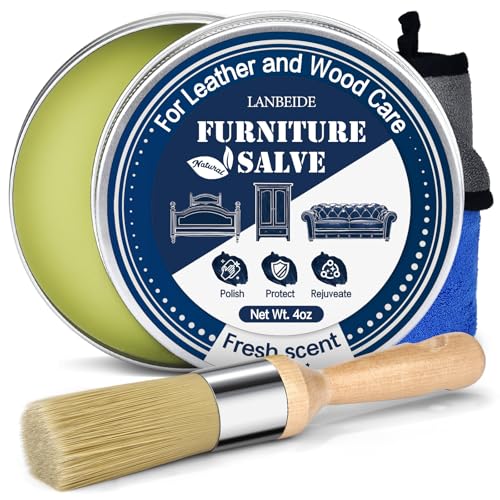 Furniture Salve with Brush for Leather Wood, Polisher and Conditioner for Leather Couch and Furniture-Repair Salve 4OZ with Brush and Towel