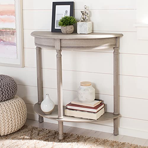 SAFAVIEH Furniture - Tinsley Half-Round Console Table - Greige - Solid Wood - Farmhouse Demilune Design - Ideal for Entryway, Hallway, Living Room, 28" W x 11.75" D x 28" H (CNS5723A)