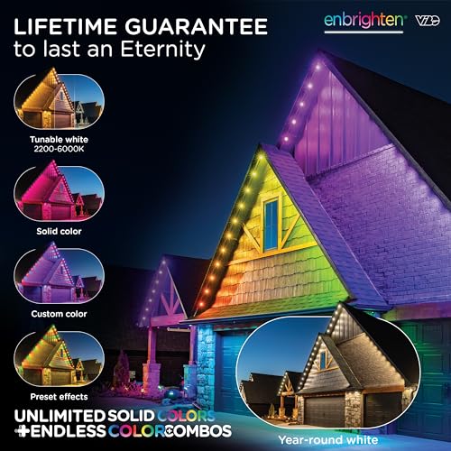 Eternity Permanent Outdoor Lights, 100ft with 72 RGBWIC LED Lights, App‑Controlled, Cuttable, Christmas, Accent & Year‑Round Eave Lighting, Works with Alexa & Google Home, 82730