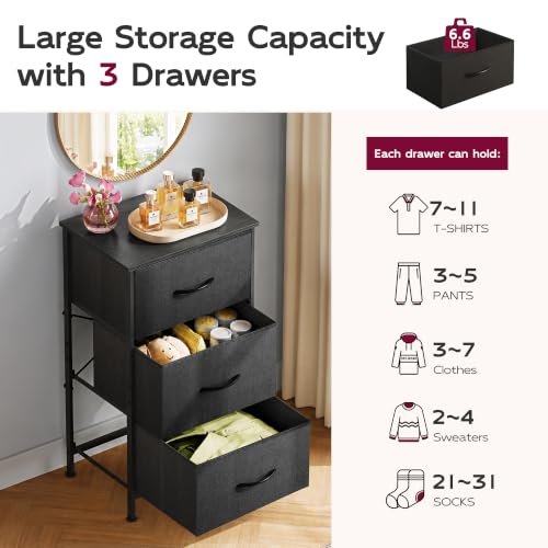Small Dresser Nightstand for Bedroom, 3 Drawers, Charcoal Black, view 7