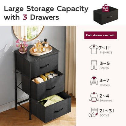 Small Dresser Nightstand for Bedroom, 3 Drawers, Charcoal Black, view 7