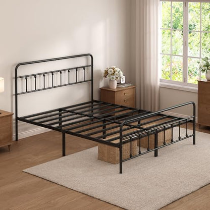 Full Size Metal Bed Frame with Headboard and Footboard,Black, view 7