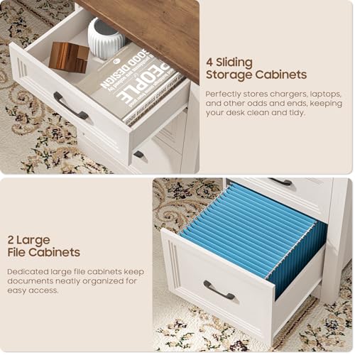 Wood L Shaped Executive Desk with 6 Drawers, view 5