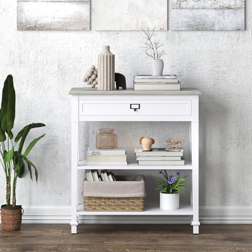 Console Table for Entryway Hallway with Drawers and Storage Shelf End Accent Table Furniture for Living Room Bedroom White