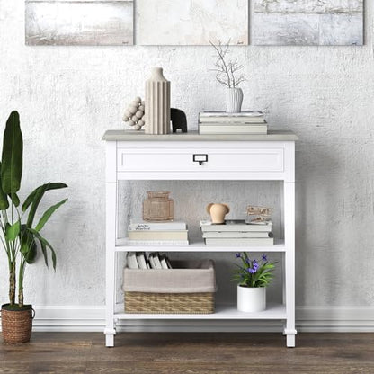 Console Table for Entryway Hallway with Drawers and Storage Shelf End Accent Table Furniture for Living Room Bedroom White