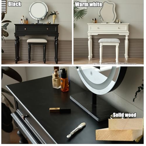 American Style Dressing Table and Chair Set Small Apartment with Drawers for Girls Women(Black)