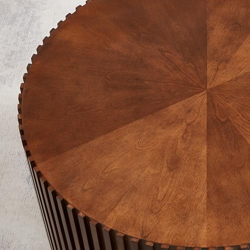 Round Wood Coffee Table Set of 2, Handcraft Drum Side Table End Table for Living Room, Modern Circle Wooden Coffee Table Set for Small Space, No Need Assembly(Espresso,31x31x16 in)