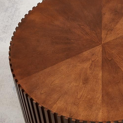 Round Wood Coffee Table Set of 2, Handcraft Drum Side Table End Table for Living Room, Modern Circle Wooden Coffee Table Set for Small Space, No Need Assembly(Espresso,31x31x16 in)