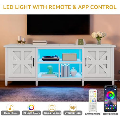 Farmhouse TV Stand with Power Outlets for TVs up to 75 Inch, White, view 6