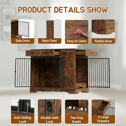 43.3 Inch Dog Crate Furniture with Storage, view 8