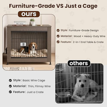 Wooden Dog Crate Furniture 27" for Small to Medium Dogs, Greige, view 7