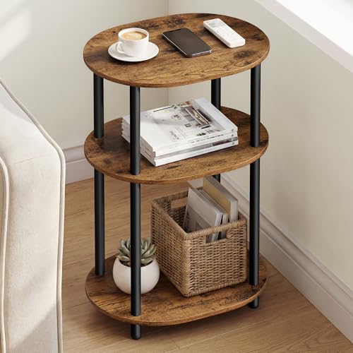 Side Table, Small End Table, Tall Nightstand for Living Room, Bedroom, Office, Bathroom, Steel Frame, Industrial Style, Oval, Rustic Brown and Ink Black ULET288K101