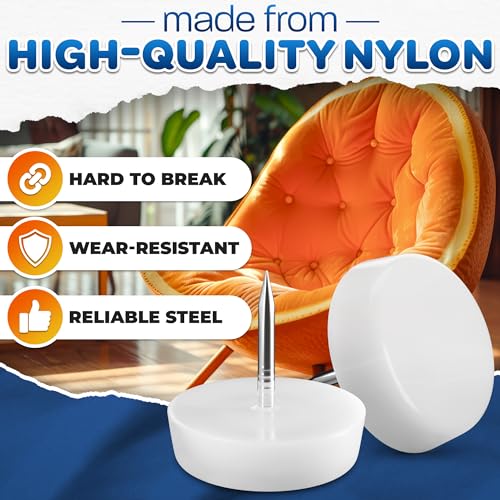 Nail in Furniture Glides, 100 Pcs, 0.6" x 0.7", Nylon for Hardwood Floors | Plastic Furniture Feet, Steel Nail Hold Stays Put, Glides Smoothly, Reduces Noise & Scratches, for Chairs & Tables