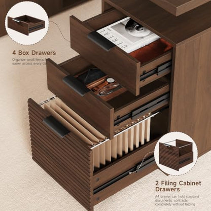 63" Electric Standing Desk with 6 Drawers,Storage Shelves,Walnut, view 6