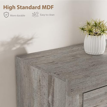 Farmhouse TV Stand for Tv Up to 80 Inches, 70 in Long Entertainment Center with 4 Storage Drawers & 3 Open Shelf, Television Consoles Stands for Living Room, Bedroom-Antique Grey