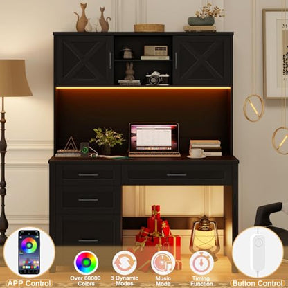Farmhouse 67" H Executive Desk with Hutch & Drawers, Black, view 4
