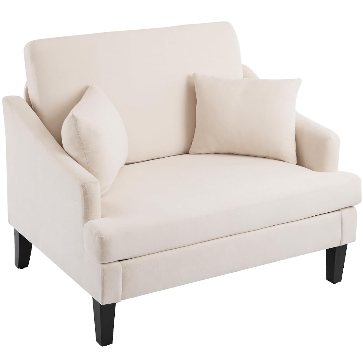 Oversized Accent Chair, 41'' Wide Seat Comfy Armchair with 2 Pillows, Upholstered Big Reading Chair, Modern Single Sofa Chair for Living Room Bedroom Apartment Office, Beige