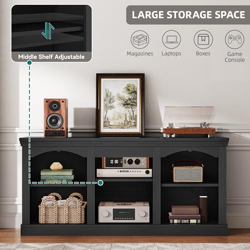 Farmhouse TV Stand with Adjustable Shelf for Living Room, Black, view 6