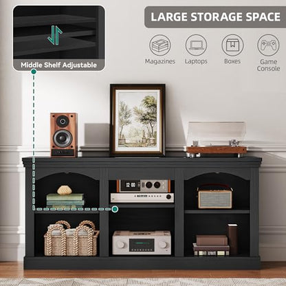Farmhouse TV Stand with Adjustable Shelf for Living Room, Black, view 6
