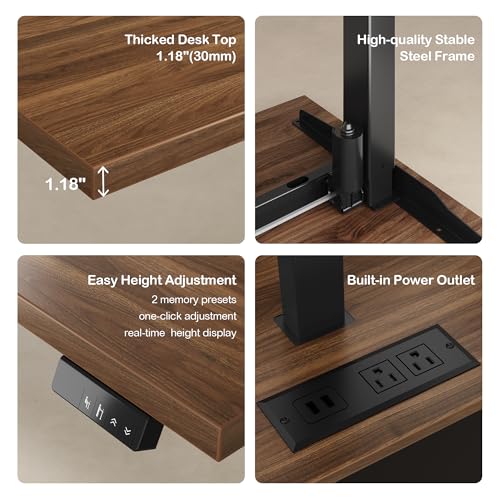 63" Standing Desk with File Cabinet, Privacy Panel, AC/USB, 1.18" Desktop, Executive L Shaped Height Adjustable Electric Stand Up Desk, Home Office Table with 3 Drawers, Black Walnut